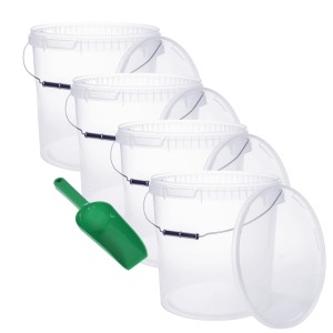 4x vedro 20 l TRANSPARENTNÉ na potraviny + lopatka 0,25 kg